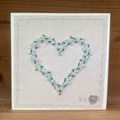 Hand Embroidered Greetings Card -Beaded Emerald Heart