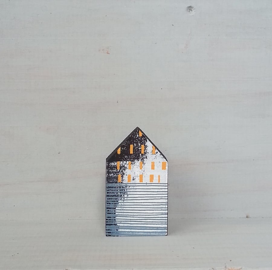 Miniature Wooden House, Black & White House, House Ornament, Housewarming Gift