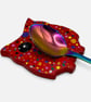 Red Owl Teaspoon Rest, Colourful Handmade Clay Spoon Holder - Image 7