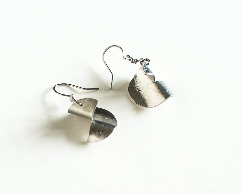 Stainless Steel Swirl Earrings One Side Textured Dangle Earrings Handmade