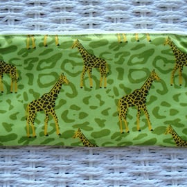 Lime Giraffe Pencil Case or Small Make Up Bag.