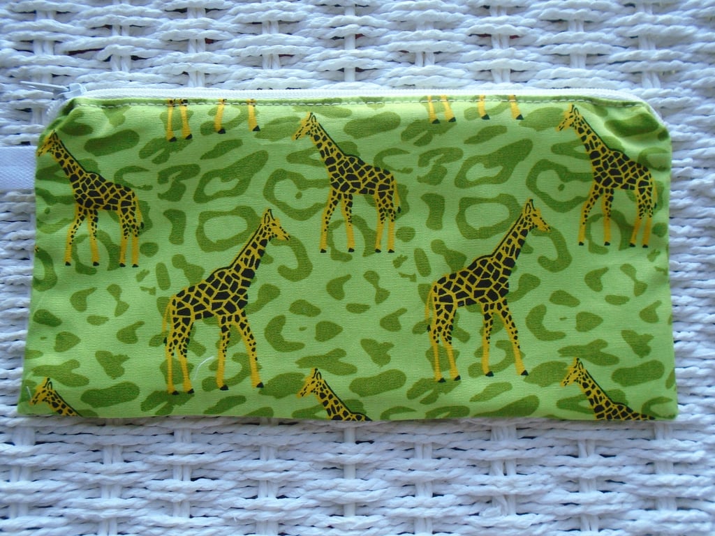 Lime Giraffe Pencil Case or Small Make Up Bag.