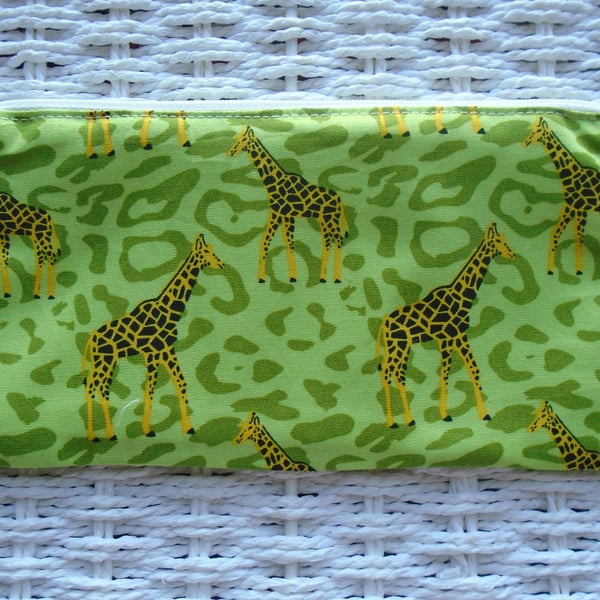 Lime Giraffe Pencil Case or Small Make Up Bag.