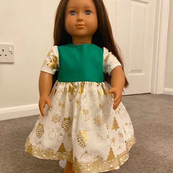 Dolls Dress Christmas Dress white and gold