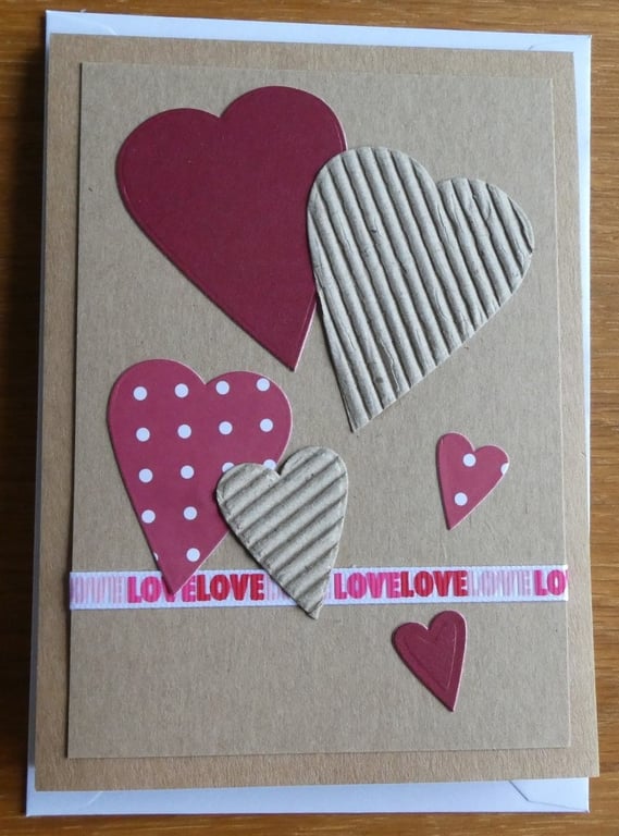 Love Hearts Card - Kraft - Anniversary, Valentine 