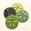 Pottery buttons Set of four large handmade ceramic buttons blue and green 