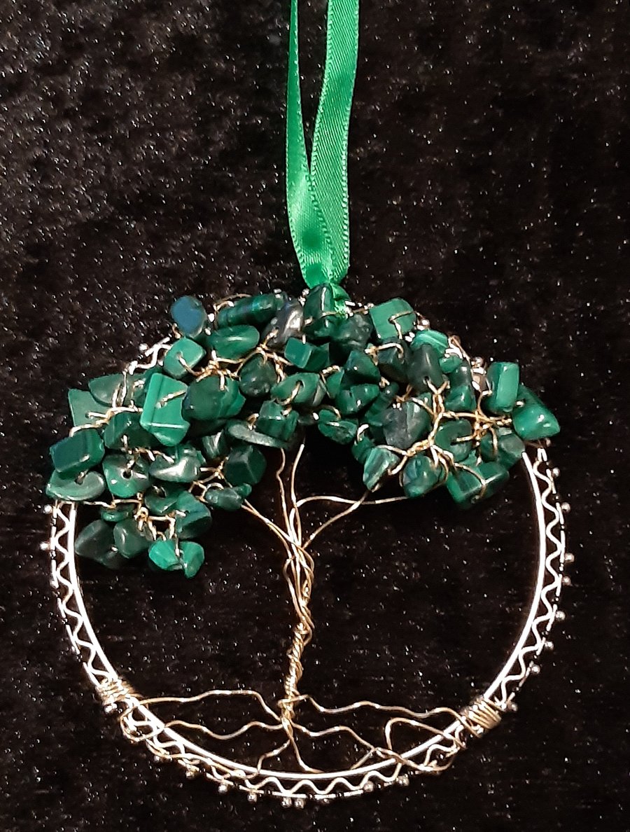Malachite Crystal tree of life bangle hangers on a ribbon 