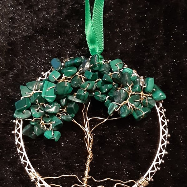 Malachite Crystal tree of life bangle hangers on a ribbon 