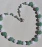 Green Aventurine & Clear Quartz Gemstone Chunky Beaded Necklace "Pine Sparkle" - Image 3