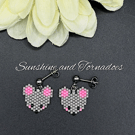 Handmade Beaded Rat Mouse Face Earrings – Cute Pixel Art Animal Jewellery.