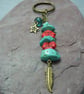 Keyring & bag charm in antique bronze with Turquoise beads - Image 2