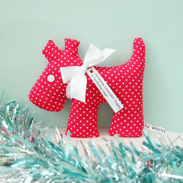 SALE Christmas Lavender Sachet Dog in Jolly Red and White Spot