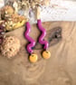 Autumn Magenta Squiggle & Mustard Disc Polymer Clay Earrings