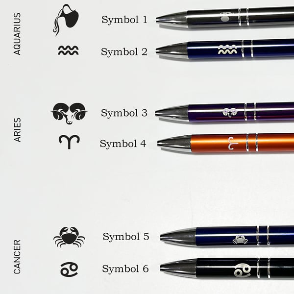 Zodiac Star Signs Birth Symbol Personalised Engraved Metal Pens