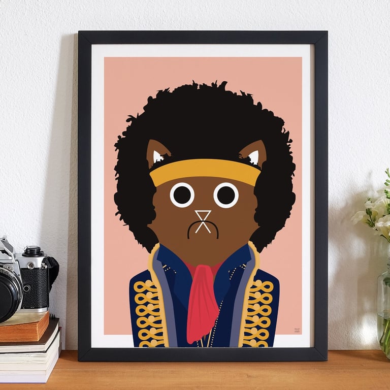 Jimi Hendrix Wall Art Print, Cat Art Print, Musical Cat, Musical Art Print
