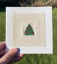 Christmas Tree, hand embroidered Christmas card, recycled card