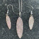 Hand made .999 Fine Silver Sage Leaf Pendant and Earring Set 