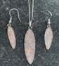 Hand made .999 Fine Silver Sage Leaf Pendant and Earring Set 