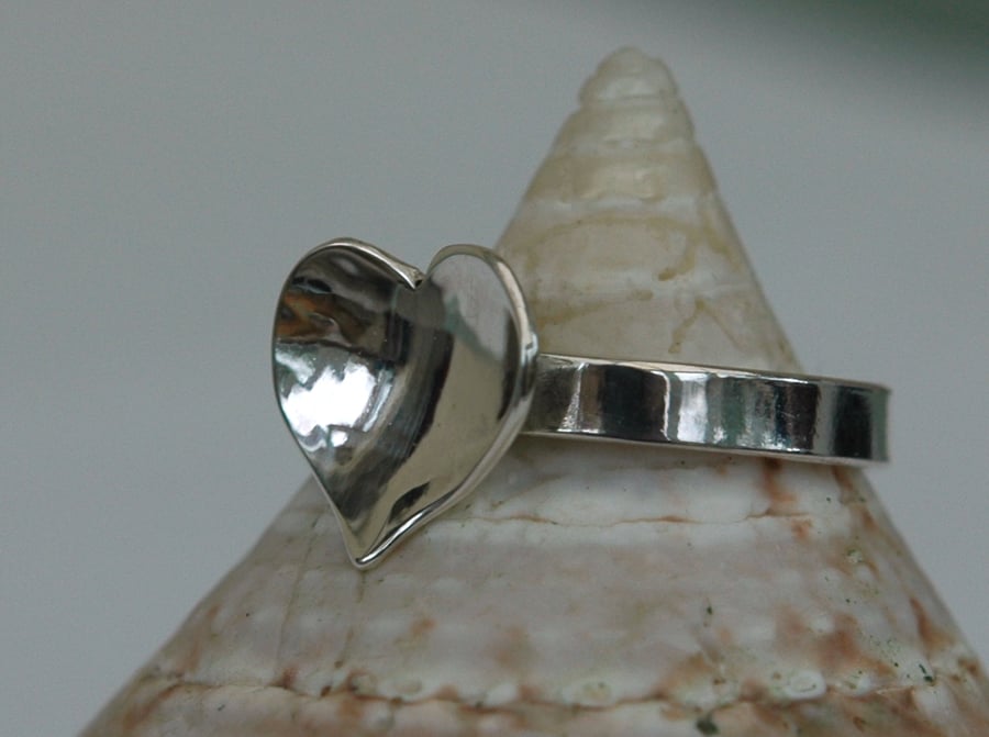 Silver Ring with Domed Heart, size M-N