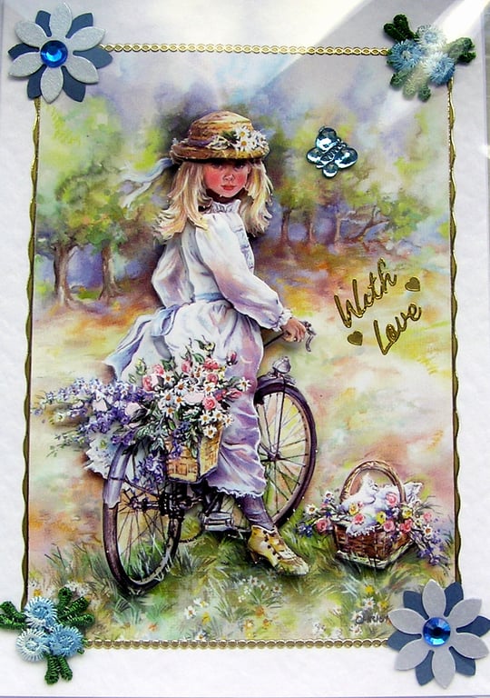 Summers Day Bicycle Ride - Hand Crafted 3D Decoupage Card - With Love 2842