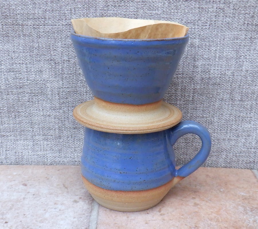 Coffee dripper and mug set tea cup in stoneware hand thrown pottery wheelthrown 