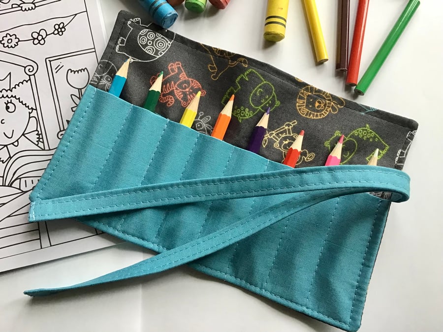 Children’s pencil, wax crayon roll, zoo animals... Folksy