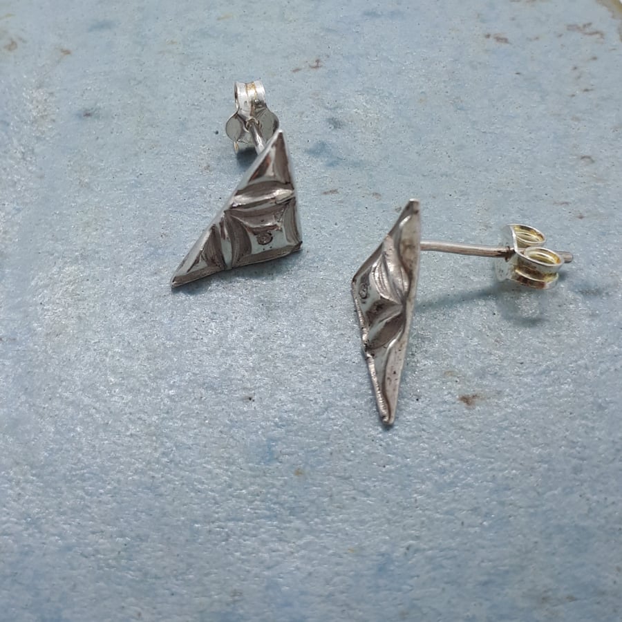 Silver triangle studs with cubic zirconia