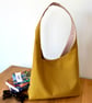 Hobo style shoulder bag, tote bag, mustard yellow cotton with contrasting lining
