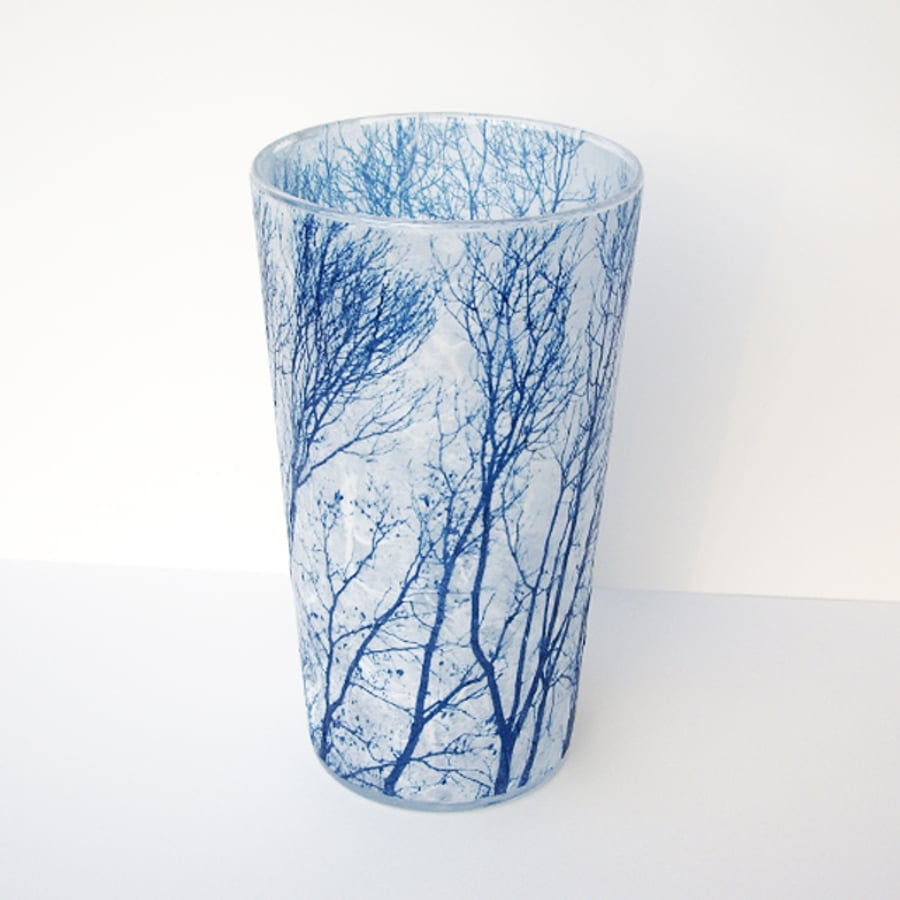 Large Tree Branch Cyanotype Vase 