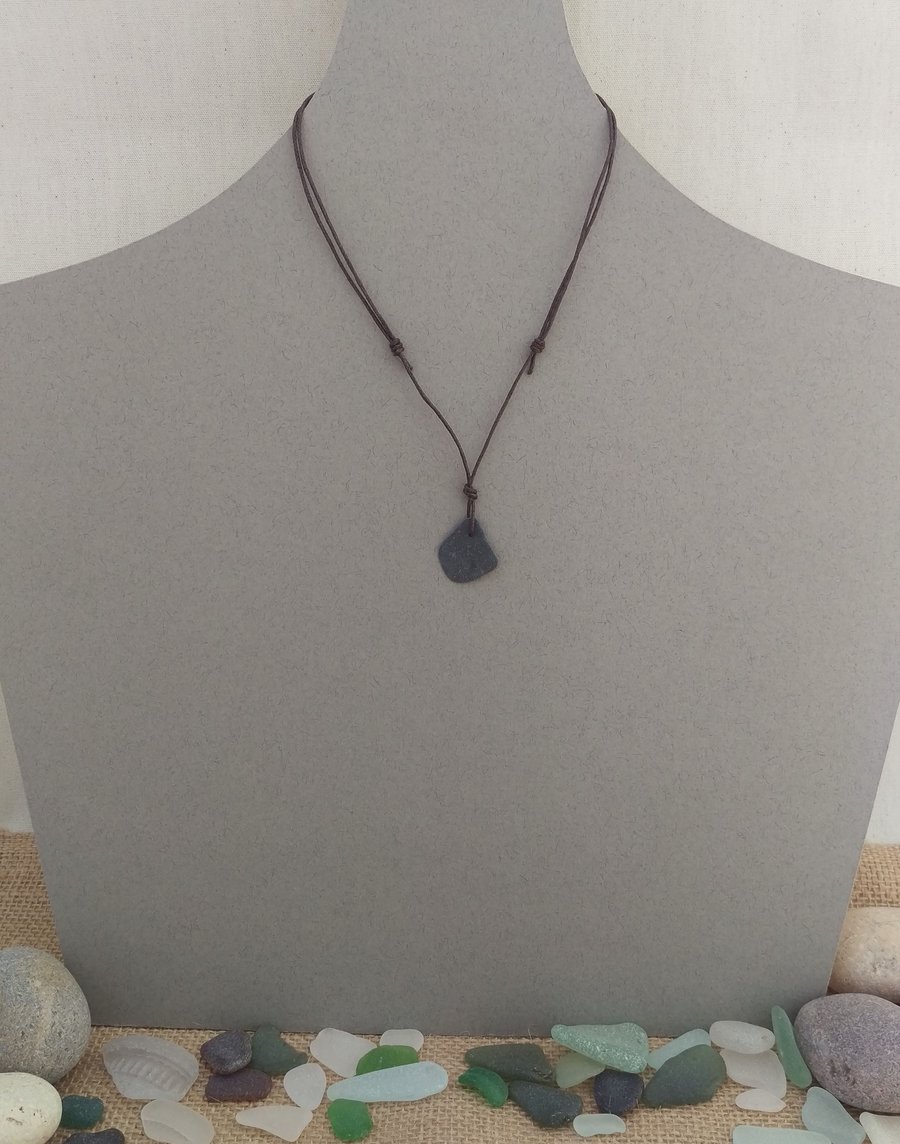 Beachcombed Necklace, Sea Slate and Cotton Cord