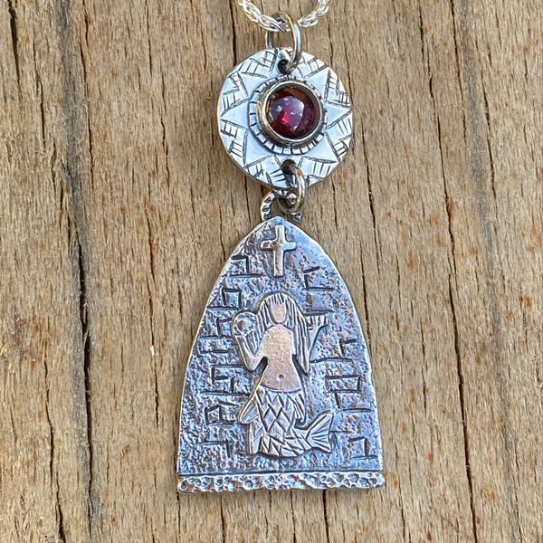 Mermaid of Zennor Pendant with Garnet