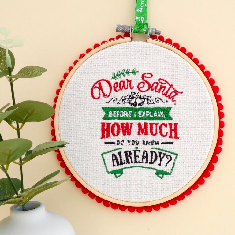 Christmas Decoration Ornament: Embroidered Hoop 14cm (5.5") Dear Santa