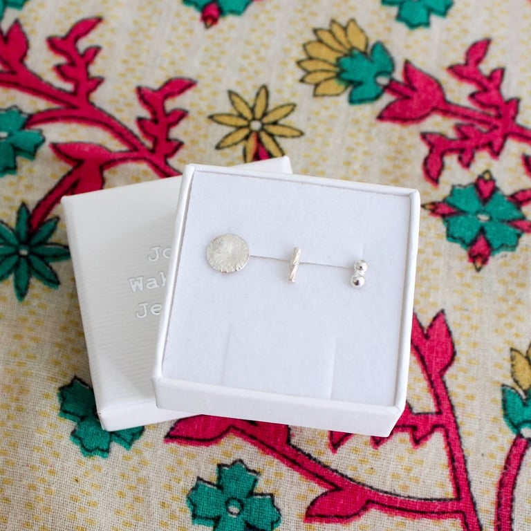 Trio of earrings, silver mix and match earrings