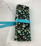 Floral fabric brush roll, Flowers pencil wrap, Tool wrap,  Handmade - Image 9