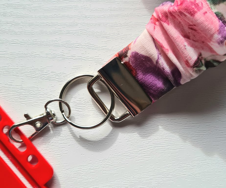Handmade Scrunchie Lanyard Pretty Multi Floral Soft Cotton ID Badge Holder