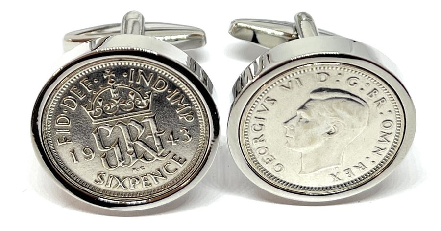 1943 Sixpence Cufflinks 82nd birthday. Original sixpence coins Great HT