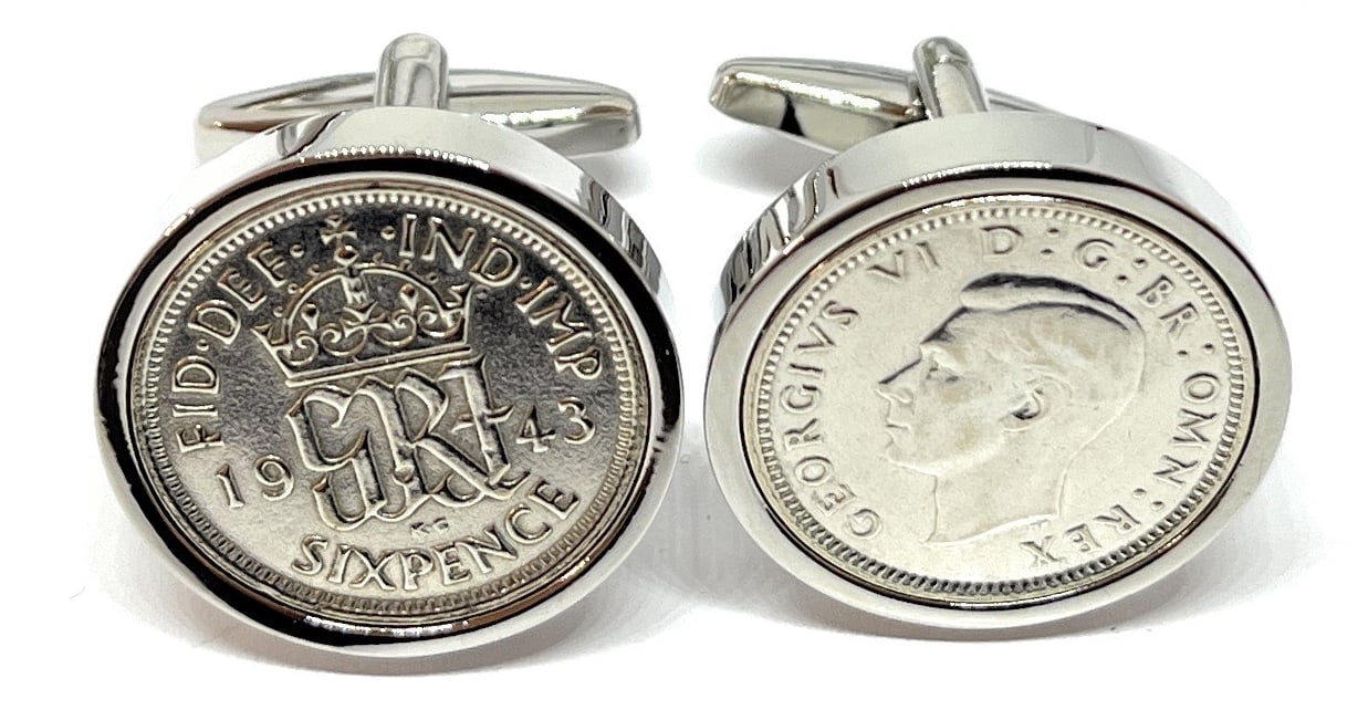 1943 Sixpence Cufflinks 82nd birthday. Original sixpence coins Great HT