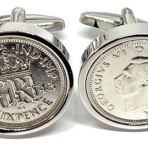 1943 Sixpence Cufflinks 82nd birthday. Original sixpence coins Great HT