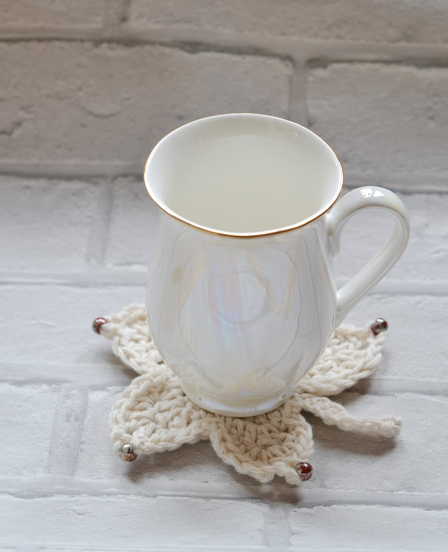 100% Cotton Maple Leaf Crochet Mug Drinks Coaster
