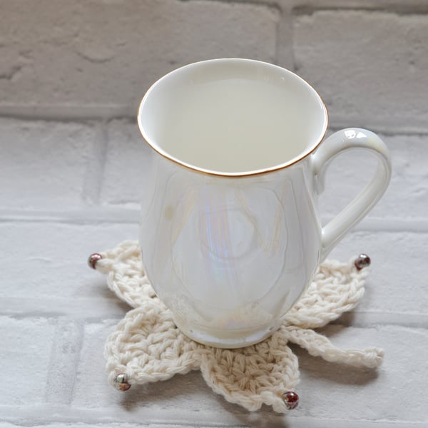 100% Cotton Maple Leaf Crochet Mug Drinks Coaster