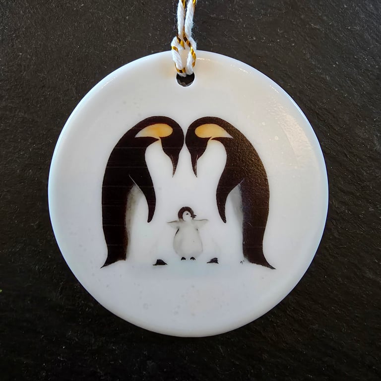 Penguin Family Ceramic Hanging Bauble 