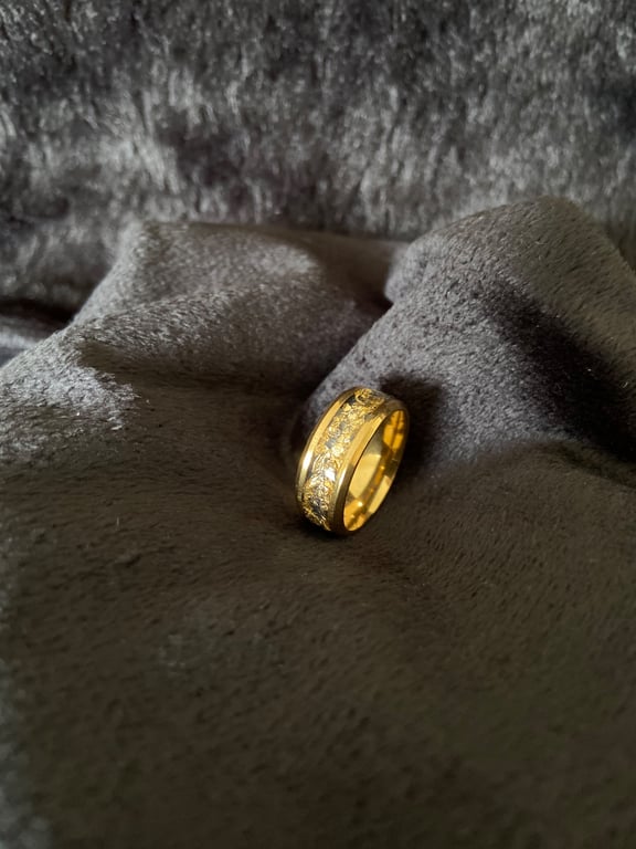 resin ring with black mica and gold leaf