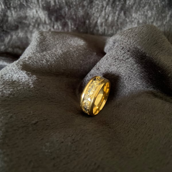 resin ring with black mica and gold leaf