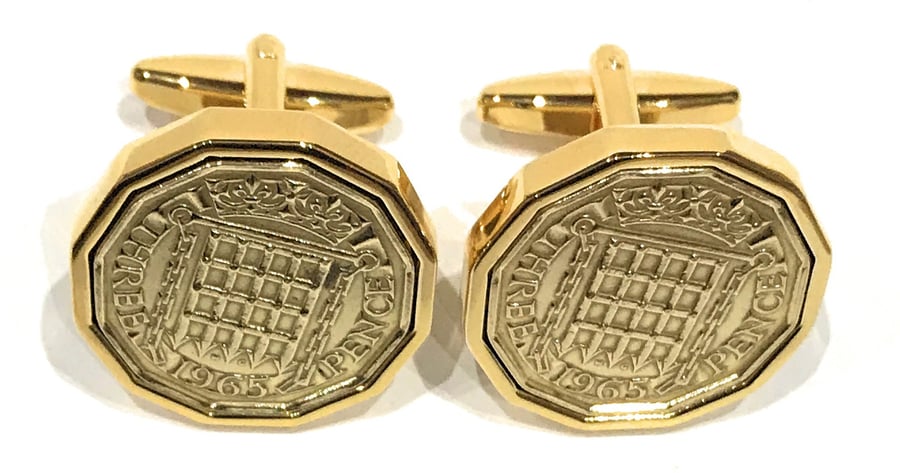 1965 Threepence 3d 55th birthday Cufflinks - Original 1965 threepence cufflinks