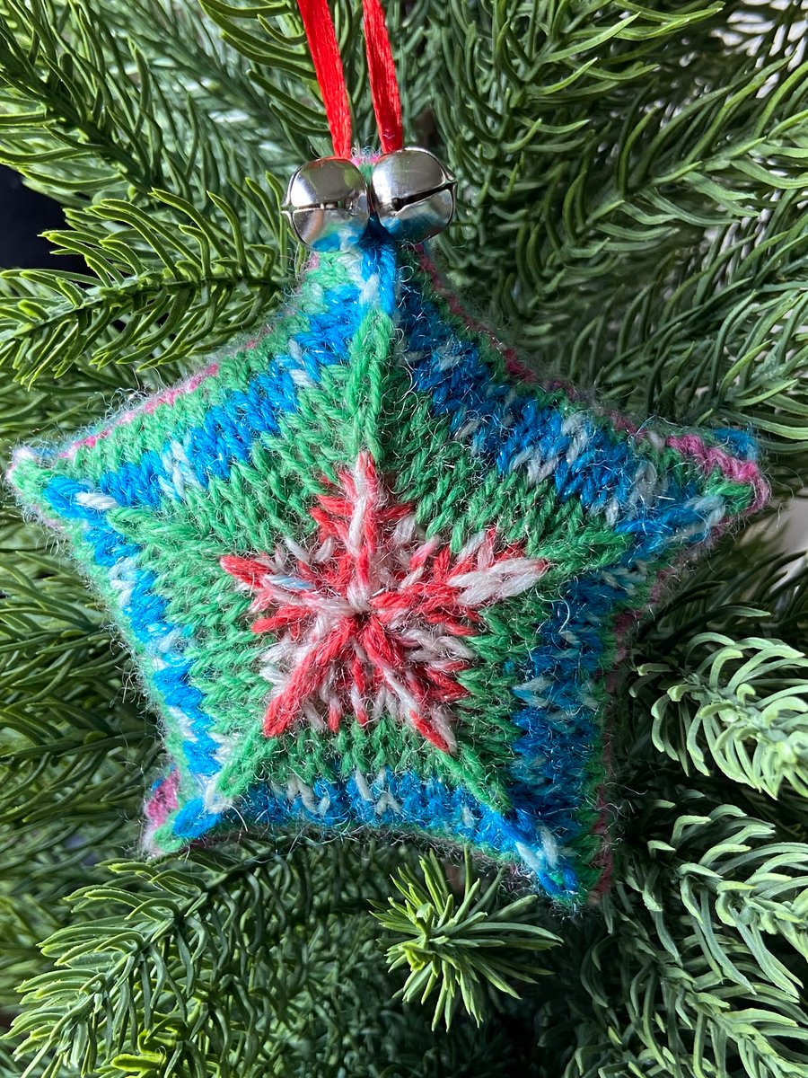 SOLD Hand knitted star - Christmas Decorations - Multicolour