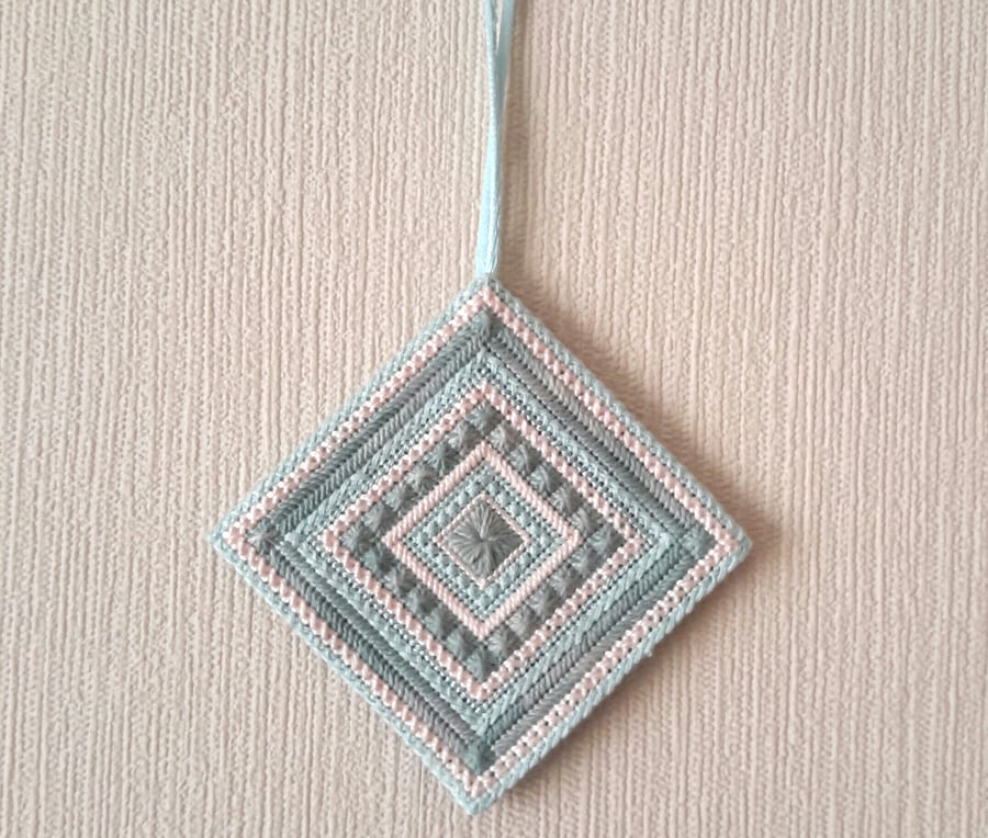 Reduced, Needlepoint Hanging Tile, Hand Embroidered Canvaswork Decoration