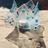 Fused glass blue jewels candle crib 