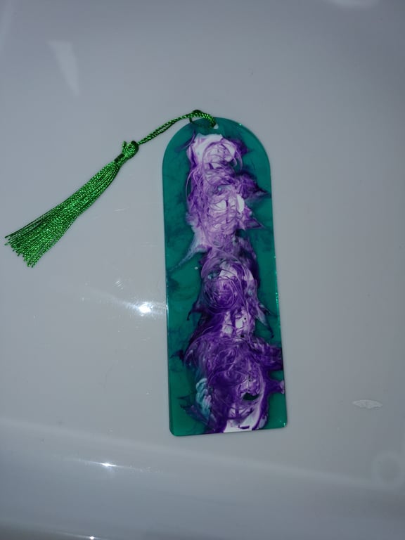 Handmade purple and green epoxy resin bookmark