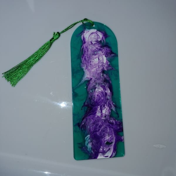 Handmade purple and green epoxy resin bookmark
