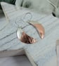 Earrings, Sterling Silver and Copper Textured Moon Dropper Earrings